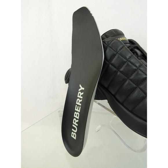 $850 BURBERRY AXBURTON BLACK CHECK QUILTED LEATHER LOGO SNEAKERS 13 US 46 ITALY - Picture 10 of 15